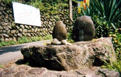 奈良田の路端の神々（左：地神、右：道祖神）
